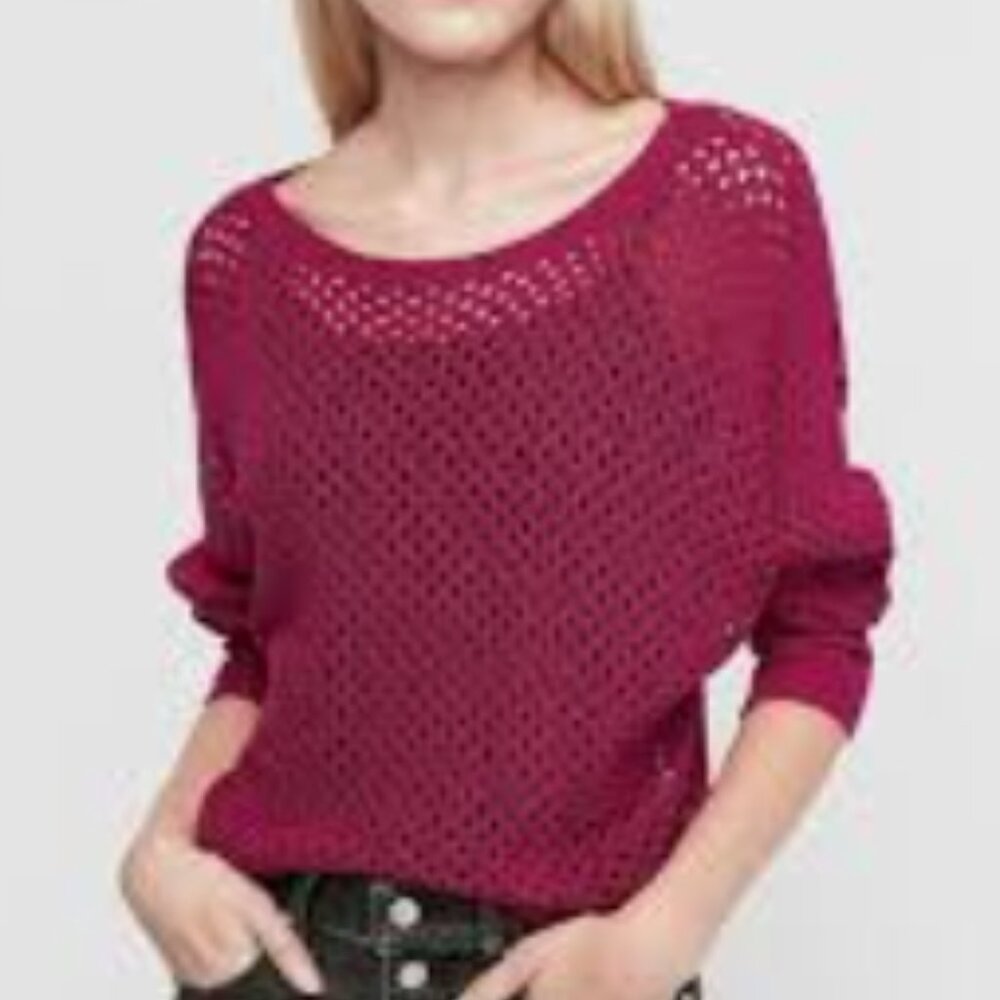 Express Open Knit Sweater | Maroon